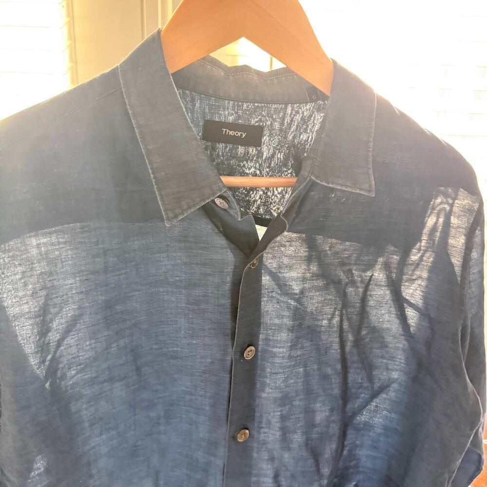 Theory Shirt Mens L Linen Blend Lightweight Rammy NP Rotuma Long Sleeve Blue